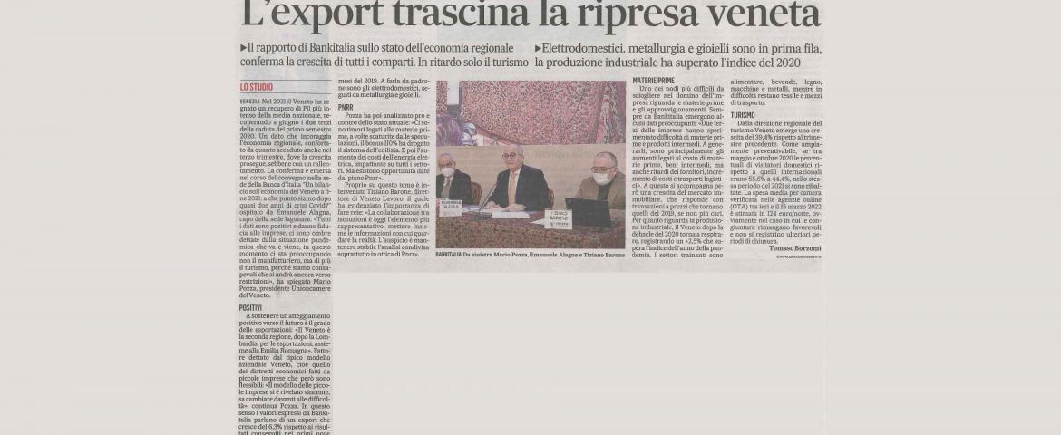 Veneto: l'export trascina la ripresa