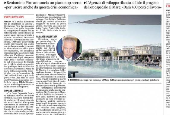 The President Beniamino Piro re-launces the regeneration of the former Sea-Hospital at the Lido of Venice